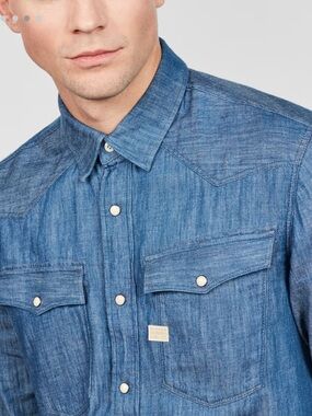 G-Star Raw Denim Snap Pearl Button Shirt Blue Western Style L Men's size large